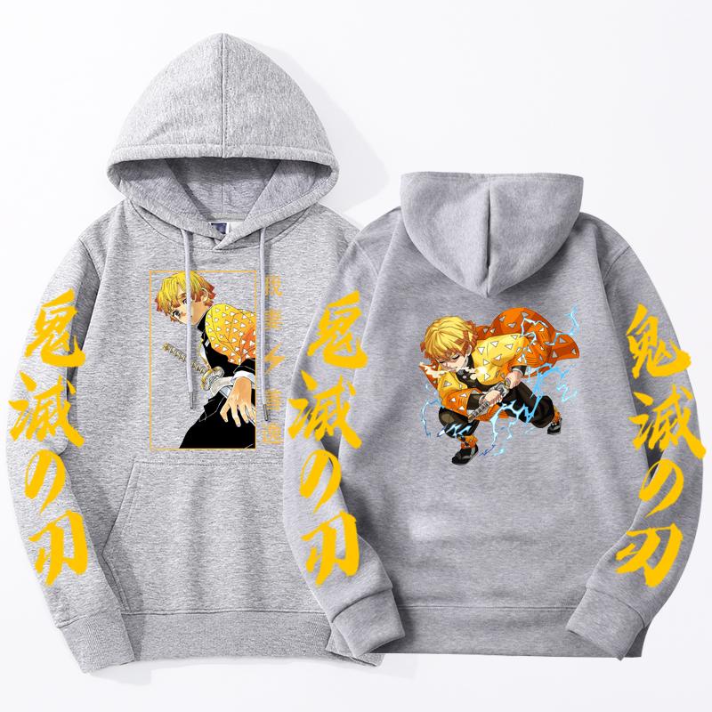 Men's Anime Demon Slayer Printed Hoodies Agatsuma Zenitsu Sweatshirt Harajuku Sleeve Loose Streetwear Casual Unisex Pullover