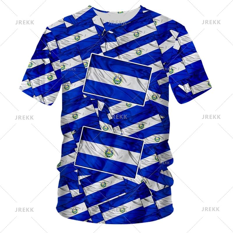 El Salvador Flag National Emblem 3D Print T Shirts Streetwear Harajuku Men Women Casual Sportswear O Neck Short Sleeve T-shirt