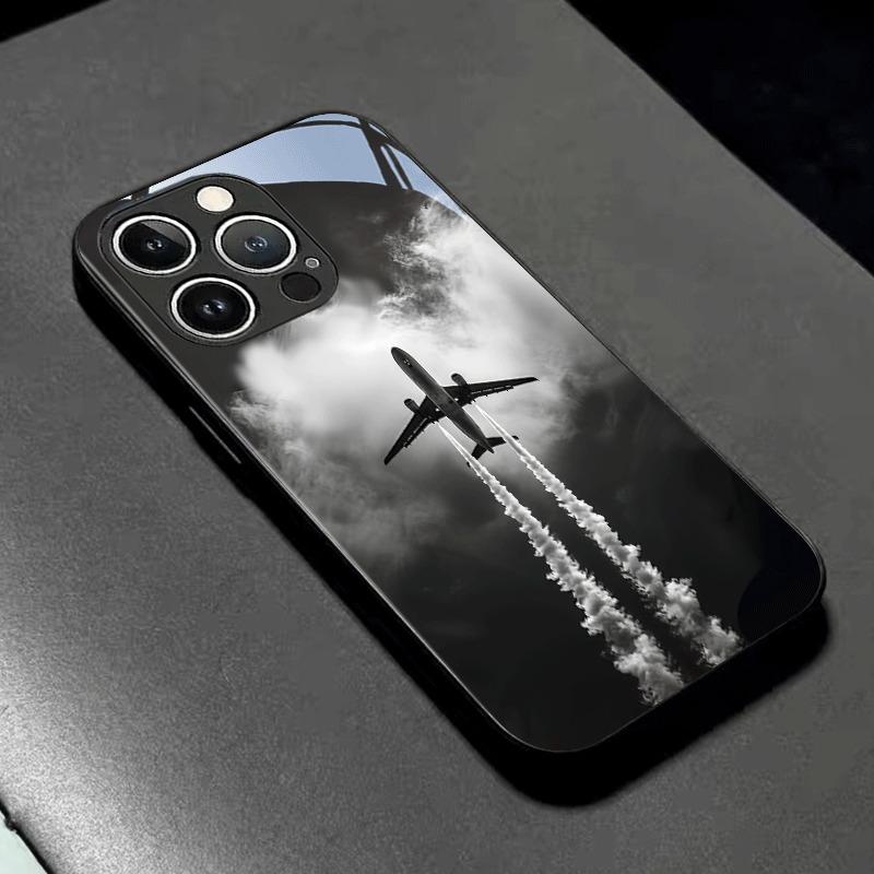 Minimalist Air Travel Print Tempered Glass Phone Case For iPhone 17 16 15 14 13 12 11 Pro Max 17 Air 7 8 Plus XS X XR Cover