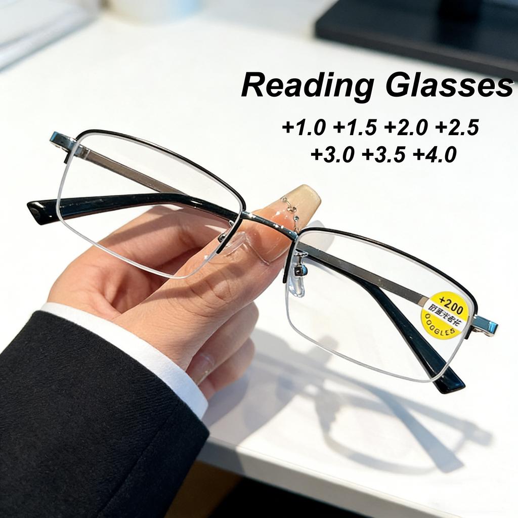 Business HD Metal Half Frame Men's Reading Eyes Ultra Light Neutral High Quality Simple and Versatile Anti Blue Light Eyes