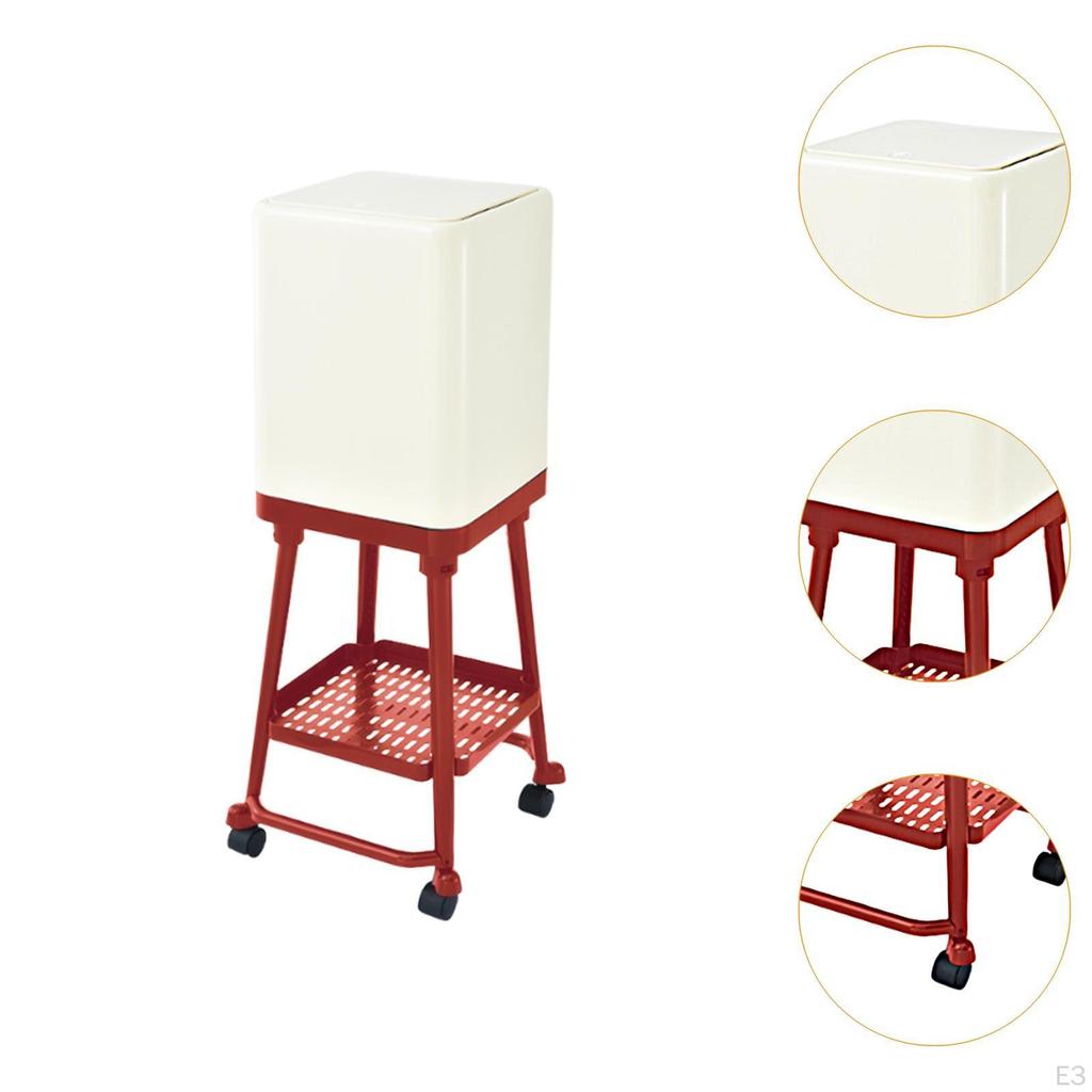 Press Type Trash Can with Wheels Rolling Garbage Dustbin Household Removable Waste Basket