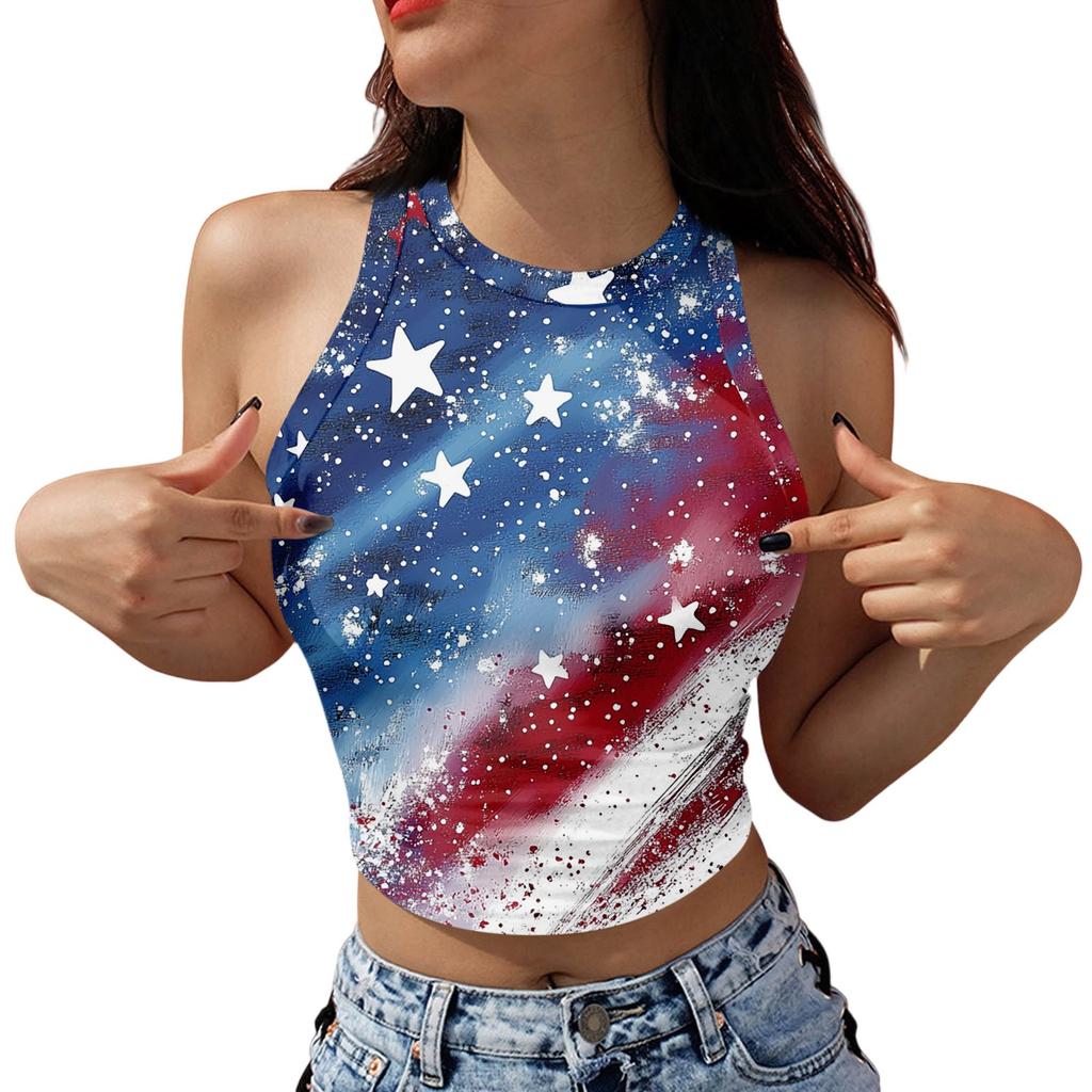 Women's Fashion Independence Day Print Sleeveless Base Tank Top