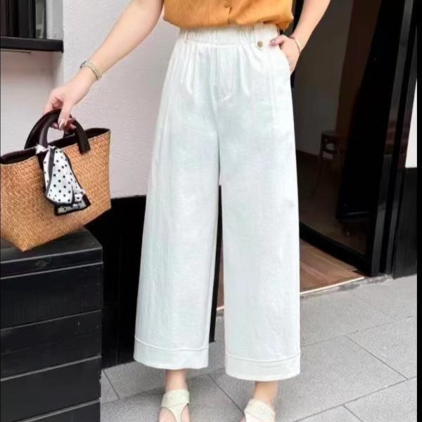 

2025 Summer High-Waist White Wide-Leg Culottes XL (115-125 jin)