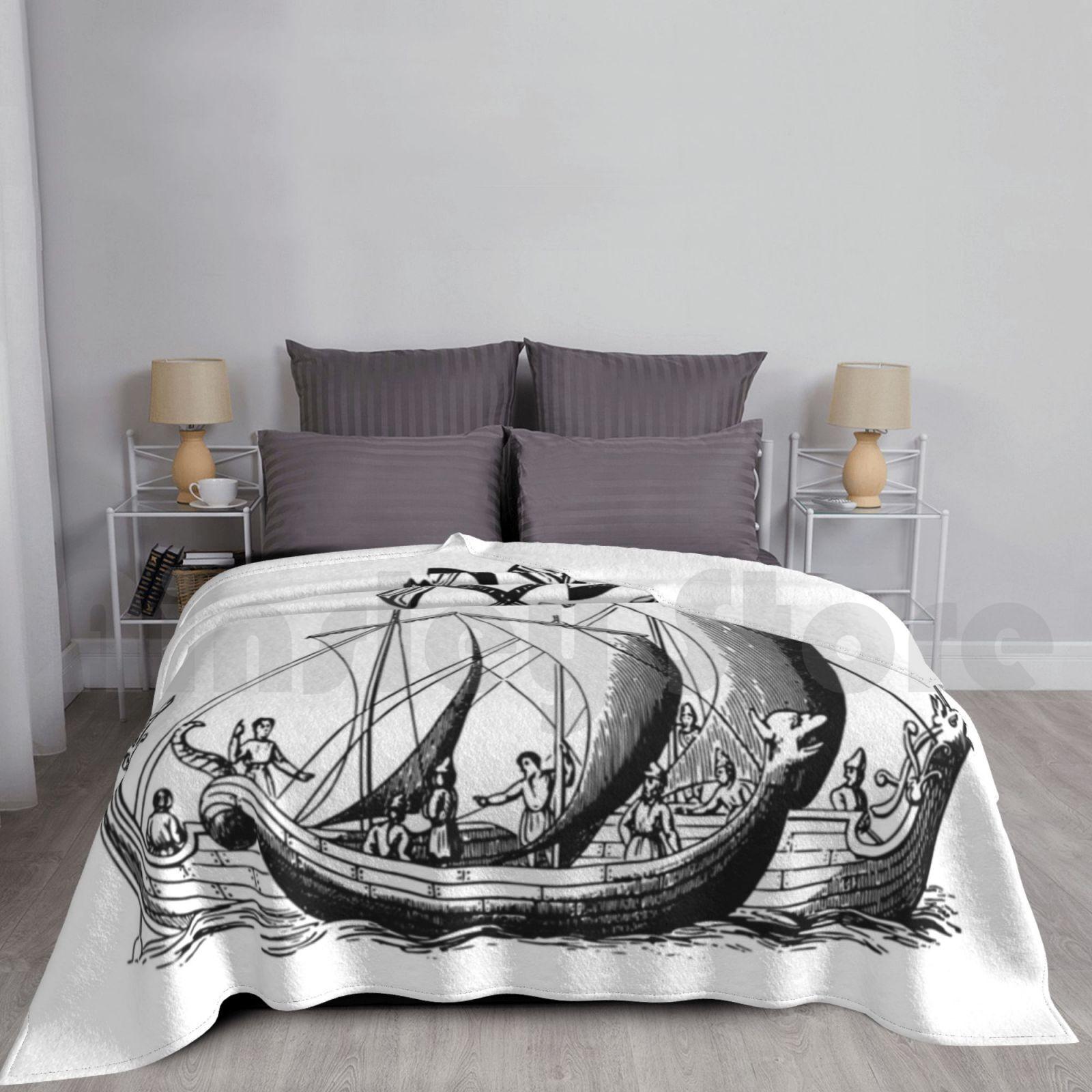 Viking Ship Blanket For Sofa Bed Travel Viking Ship Vikings Viking Wiking Ship Boat Sea Axe Dragon People Man Size: 75*100cm, Weight: 230 GSM