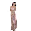 French niche floral new Chinese print dress seaside vacation suspender tube top beach dress