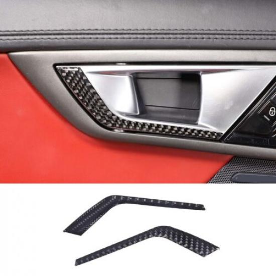 For Jaguar F-TYPE Interior Door Handle Trim Cover Sticker Real Carbon Fiber
