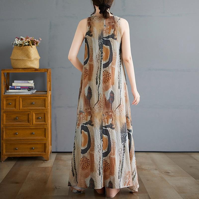 Sleeveless Plus Size Cotton Vintage Floral New In Dresses for Women Casual Loose Long Summer Dress