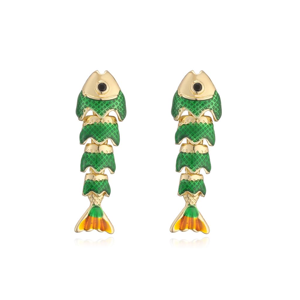 Colorful Fish-Motif Fashion Metal Zircon Handmade Colored Bracelet/Stud Earrings Women's Lucky Charm Accessories Gift