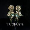 European Retro Handmade Floral Ear Clips with Glass Pearls