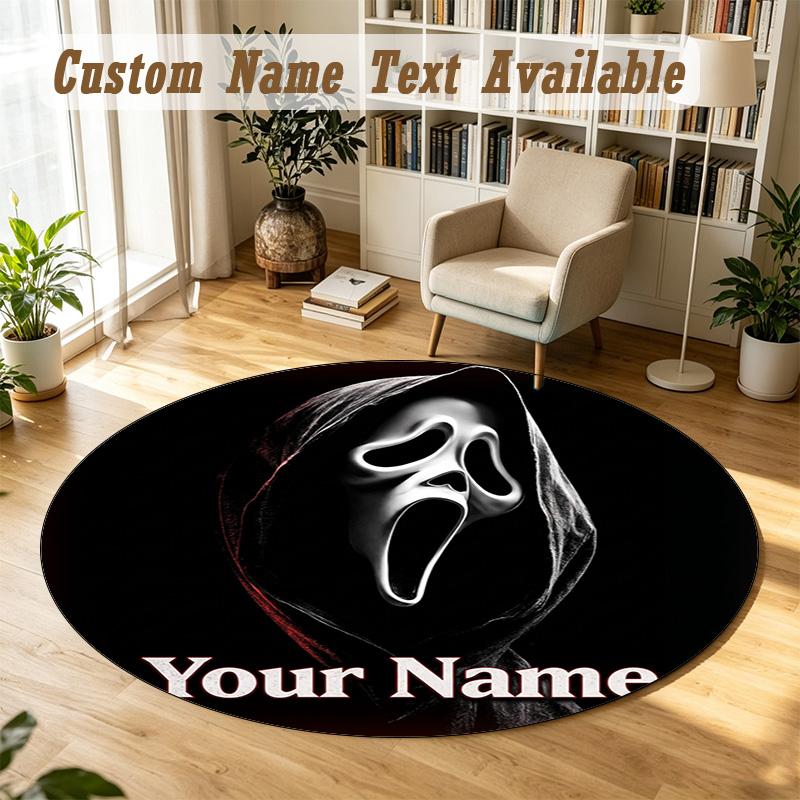 Scream Ghostface Personalized Round Rug Support Custom Name, Soft Home Decor Mat