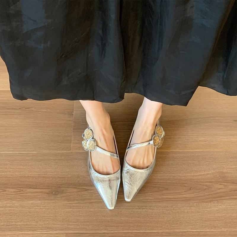 Fashion 2025 New Spring Gold Silver Design Pumps Women Pointed Toe Elegant Low Wedges Heel Ladies Shoes Zapatos De Mujer