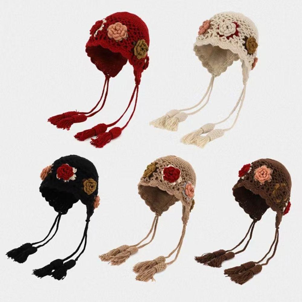 Tassels Tassel Beanies Hollow Out Knit Cap Fashion Crochet Knitted Hat Apparel Accessories
