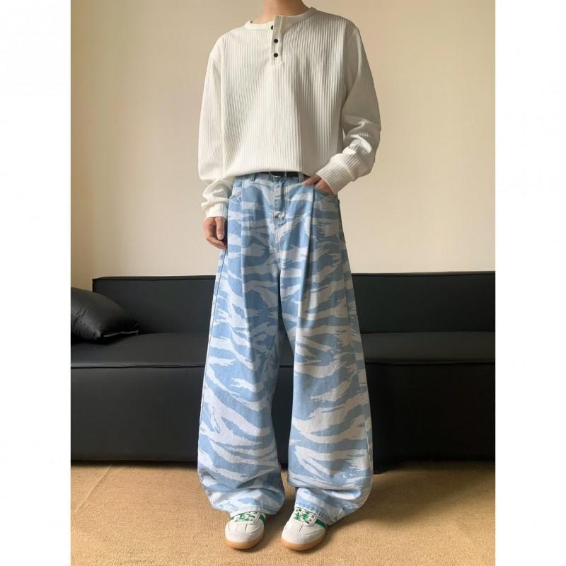 2026 Embroidered Denim Pants Loose Fit High Street Style Wide Leg Jeans Teens