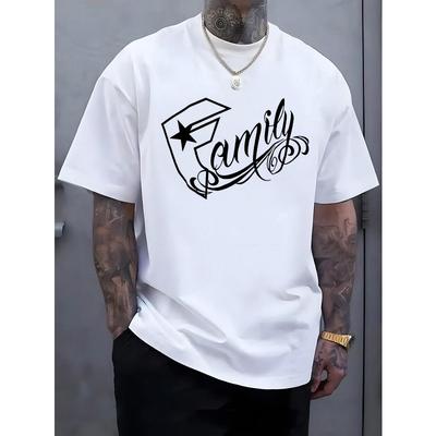 Men's Casual Summer T-shirt-soft Round Neck Short Sleeve with Bold FAMILY Print and Star Design Light and Breathable for Outd...