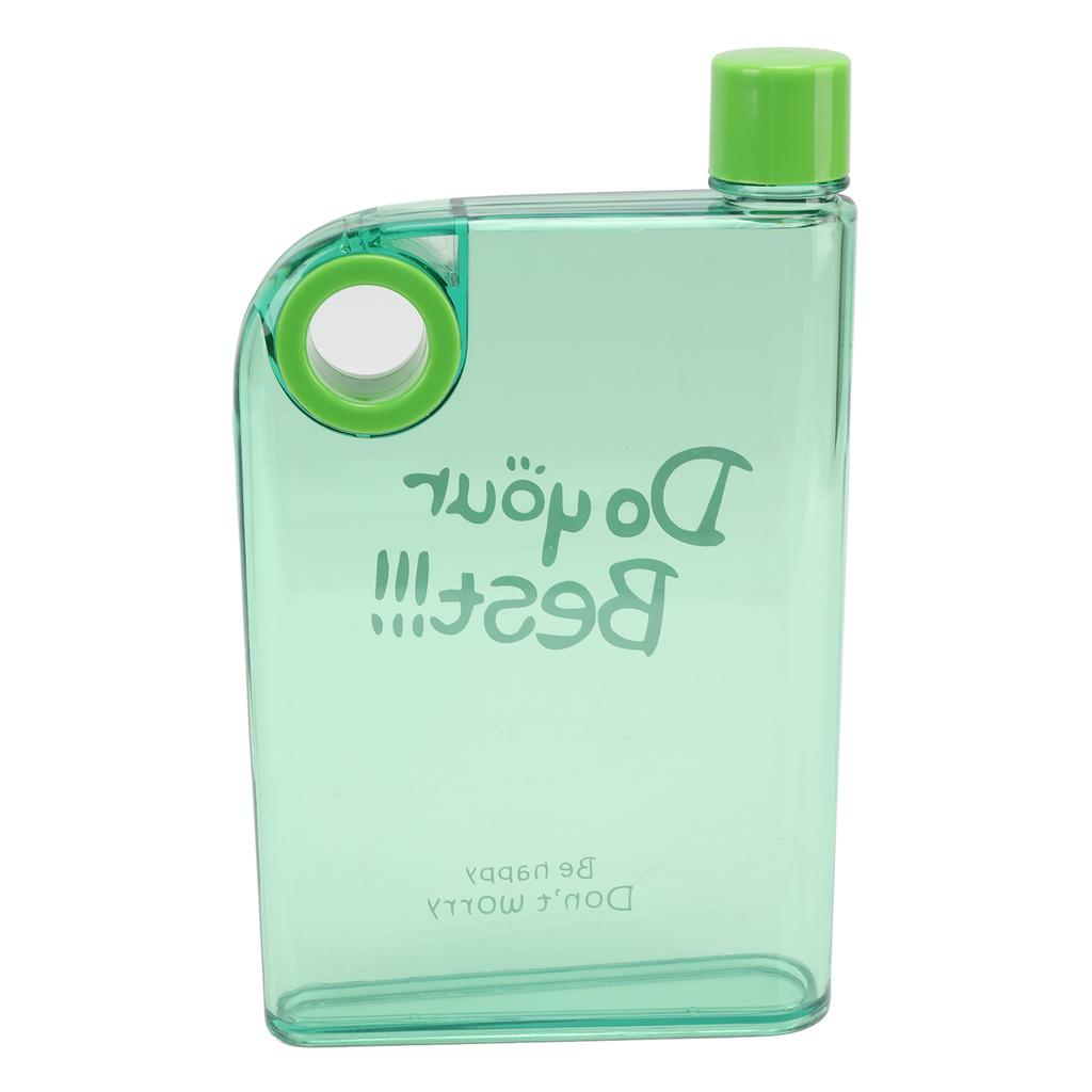 420ml Schlanke Flache Wasserflasche mit Hülle Tragbarer Reisebecher Plastik Wiederverwendbare Flasche Rundes Loch Grün
