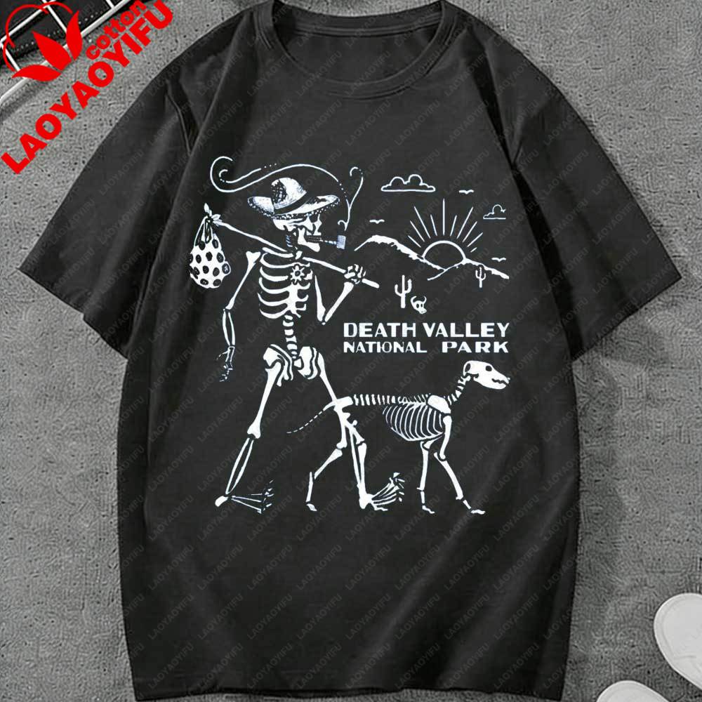 Funny Death Valley National Park TShirt Skeleton Dog Western Desert Graphic Retro National Park Hiking Shirt Casual Cotton Top S