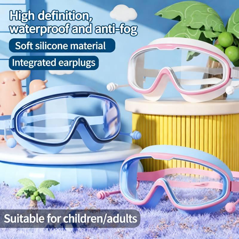 Children/Adults Fashionable Large Frame Waterproof High-Definition Swimm Goggles With Earplugs