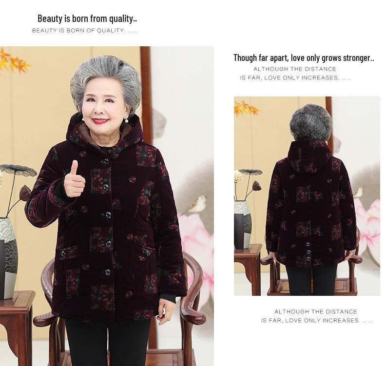 Grandma's Hooded Winter Coat: Thickened Cotton-Padded Jacket for Middle-Aged and Elderly Women