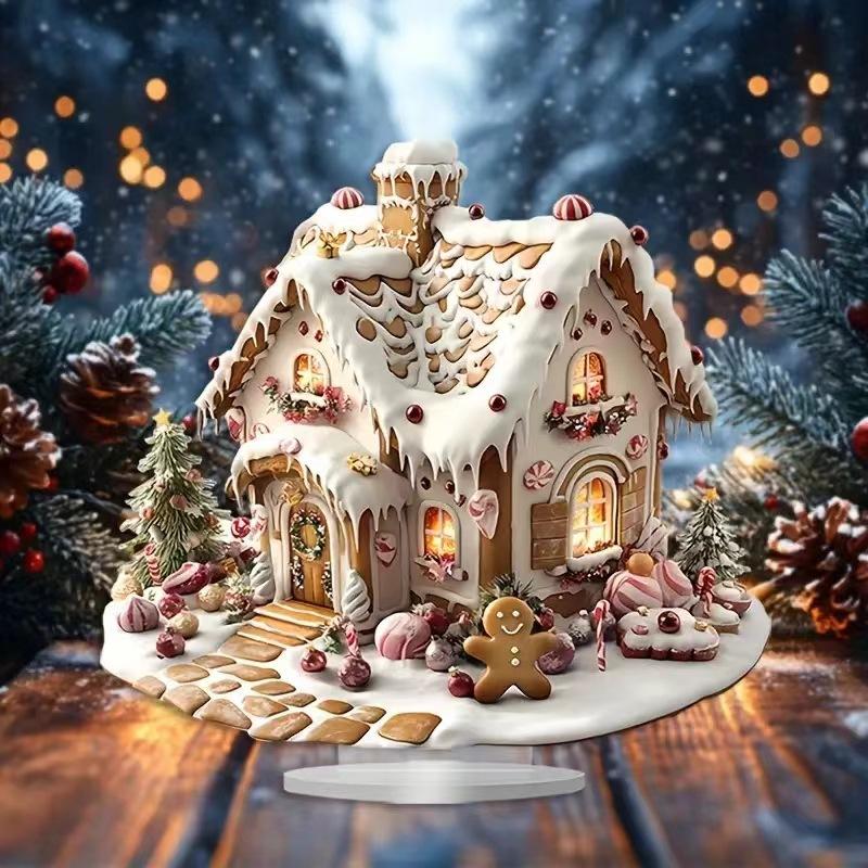 

Плоский акриловий Різдвяний місячний будиночок Вишукана прикраса для дому Може стояти Настільна прикраса Прикраса для спальні Вітальні