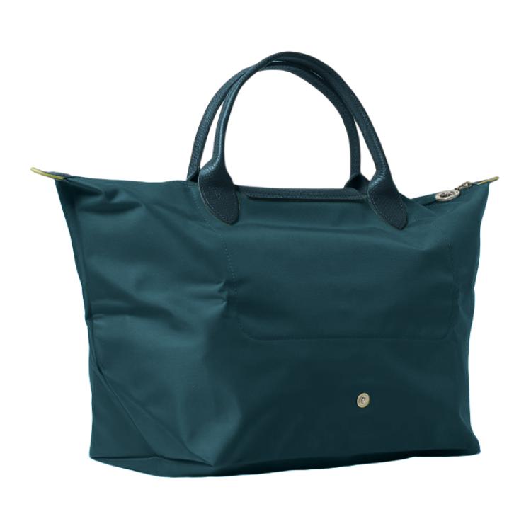 Longchamp Le Pliage Green Foldable Snap Closure Recycled Nylon Canvas Dumpling Tote Bag Medium Women Tote Bags Peacock-Blue 1623919P89