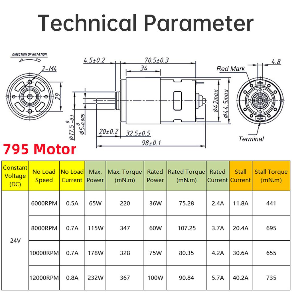 795 895 DC Motor 12 /24V 3000-12000RPM Yüksek Torklu Elektrik Motoru Elektrikli Alet/Kendin Yap Küçük Matkap için Çift Bilyalı Rulmanlı