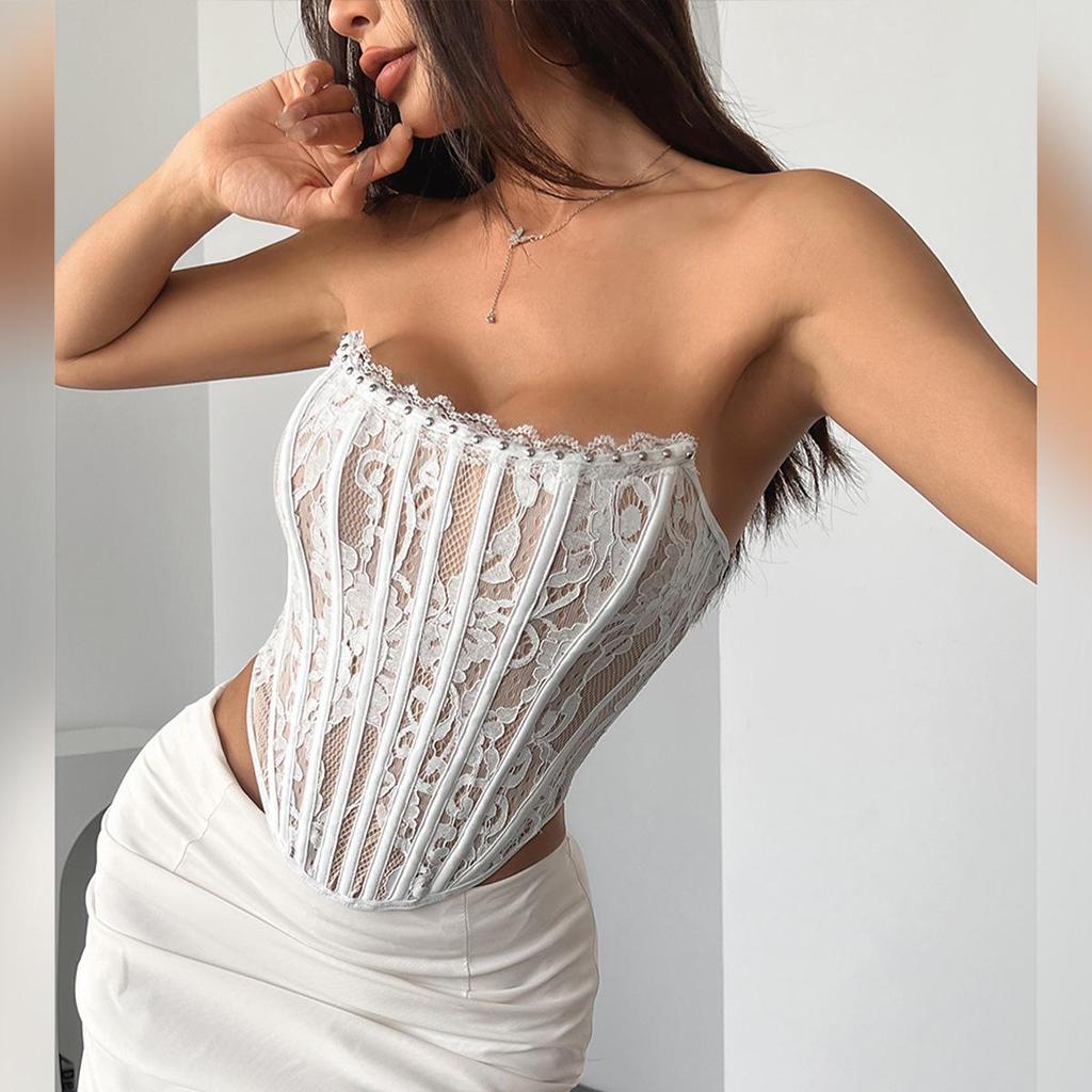 Elegant Pure Desire Lace Backless Slimming Bandeau with Fishbone Buckle