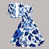 Women Plus Size Two Piece Set Floral Leaf Printed Square Neck Sleeveless Tie Waist Flared Dress With Short Sleeve Cropped Shrug