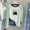 Korean Girls' Long-Sleeve Sun Protection Color Block T-Shirt - Summer Loose Fit for Medium & Large Children