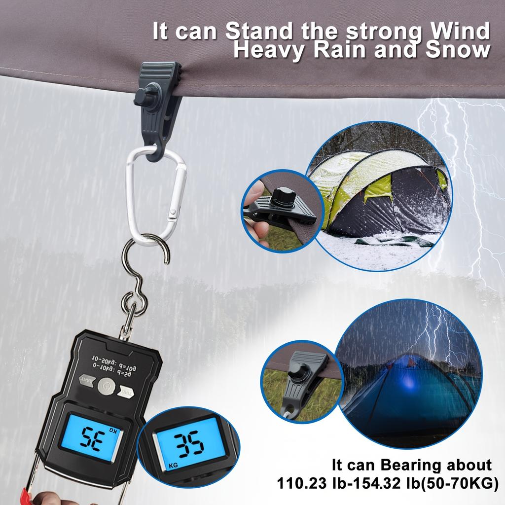 Cleme de prelată rezistente, pachet de 24, cu carabină - cleme de fixare cu șurub cu blocare ABS pentru cort, pentru camping, copertine, rulote, copertine