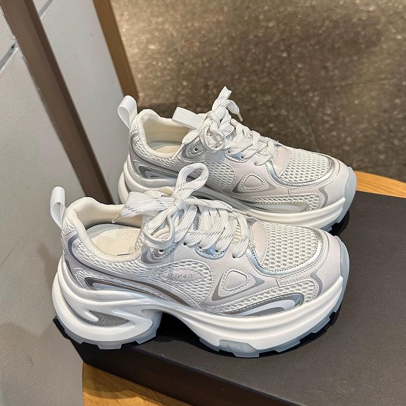 Platform dad shoes women's 2025 summer new fashionable versatile breathable mesh silver heightening casual sneakers