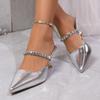 Sexy Pointed Toe Mules Slippers Women 2025 Summer Silver Glitter Chain Spike High Heel Sandals Fashion Party Dress Shoes Women