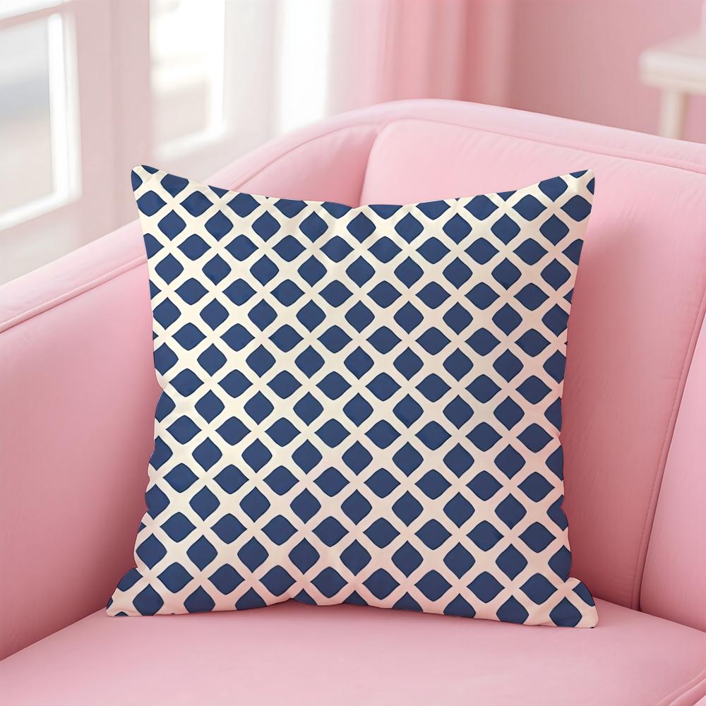 Geometric Ink Blue Cushion Cover Linen Pillowcase Cover Soft Decor for Sofa Home Room