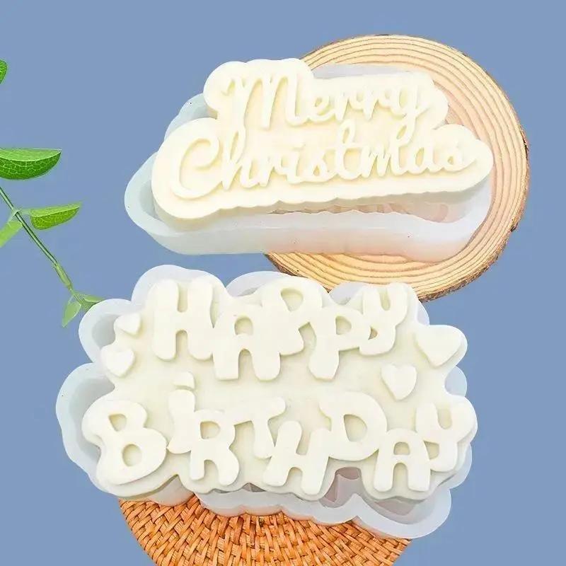 Diy Handmade Creative Shape Molds Happy Birthday Christmas Silicone Mold DIY Aromatherapy Candles Gypsum Cake Decor Baking Tools