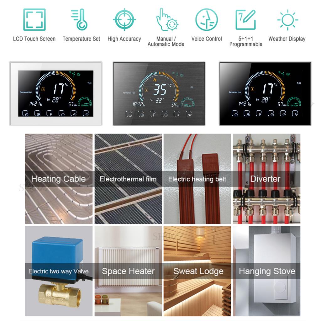 95~250V Smart Thermostat, Programmable Via WiFi, Up To 3500W for Hydro Floor Heating Gas Boiler Works with Alexa Google Home