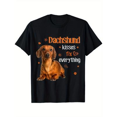 Europäische Größen Dackel Kuss Sommer Muster Herren T-Shirt - bequem, stylisch