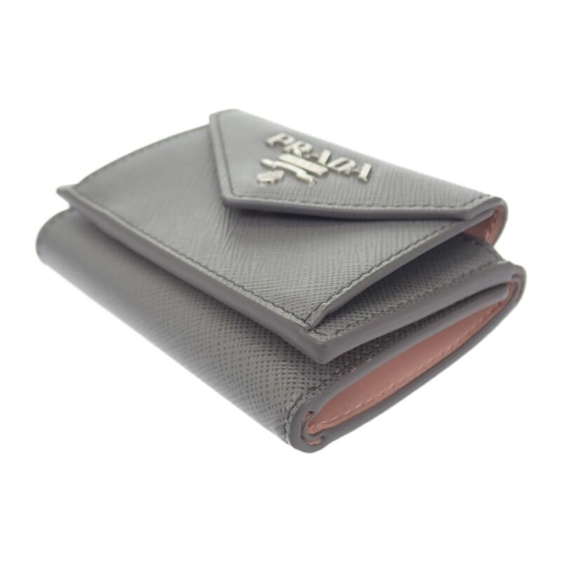 PRADA  1MH021 Tri-fold wallet gray Safiano Women