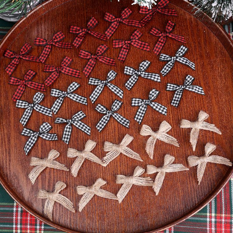 Weihnachts-Mini-Schleifenschmuck Rot Schwarz Karomuster Gingham-Band Dekoration Weihnachtsbaum Kranz Neujahrsparty Deko Geschenkverpackungszubehör