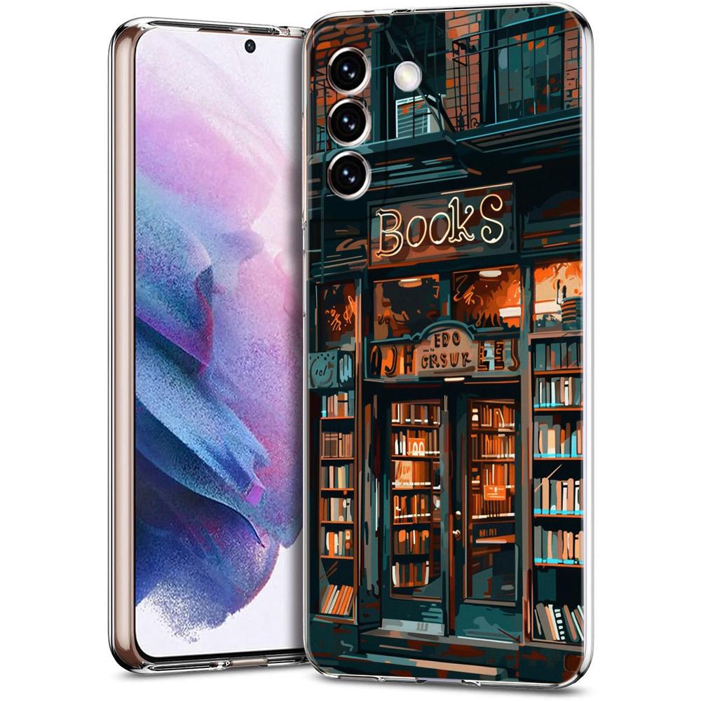 Read Books illustration Transparent Cover for Samsung Galaxy S24 S23 S22 S20 S21 FE Ultra S24 S23 S10 S10E S9 Plus 5G Phone Case