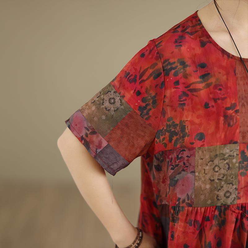 DIMANAF New 2026 Women Plus Size Spring Summer Casual Long Dress Print Red Cotton Loose Oversize Maxi Beach Sundress