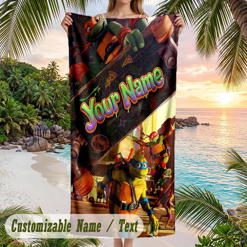 Teenage Mutant Ninja Turtles Beach Towel, Personalized Custom Text, Quick Dry Soft Large Towel For Swimming Pool Travel
