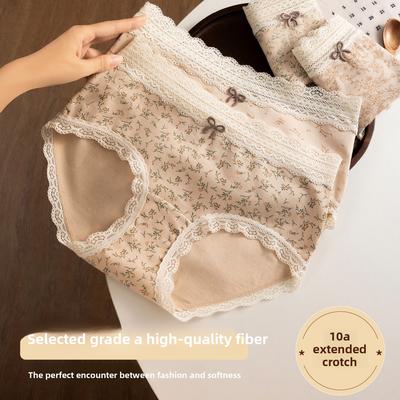 Mädchen Frühling und Herbst Neu Romantisch Floral Spitze Reine Baumwolle 10a Antibakteriell Zwickel Dreieck Slips