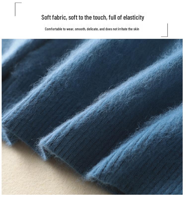Women's Cashmere High Neck Sweater, Loose Fit, Short Mink Velvet Knit, Base Layer Wool Pullover for Autumn and Winter.