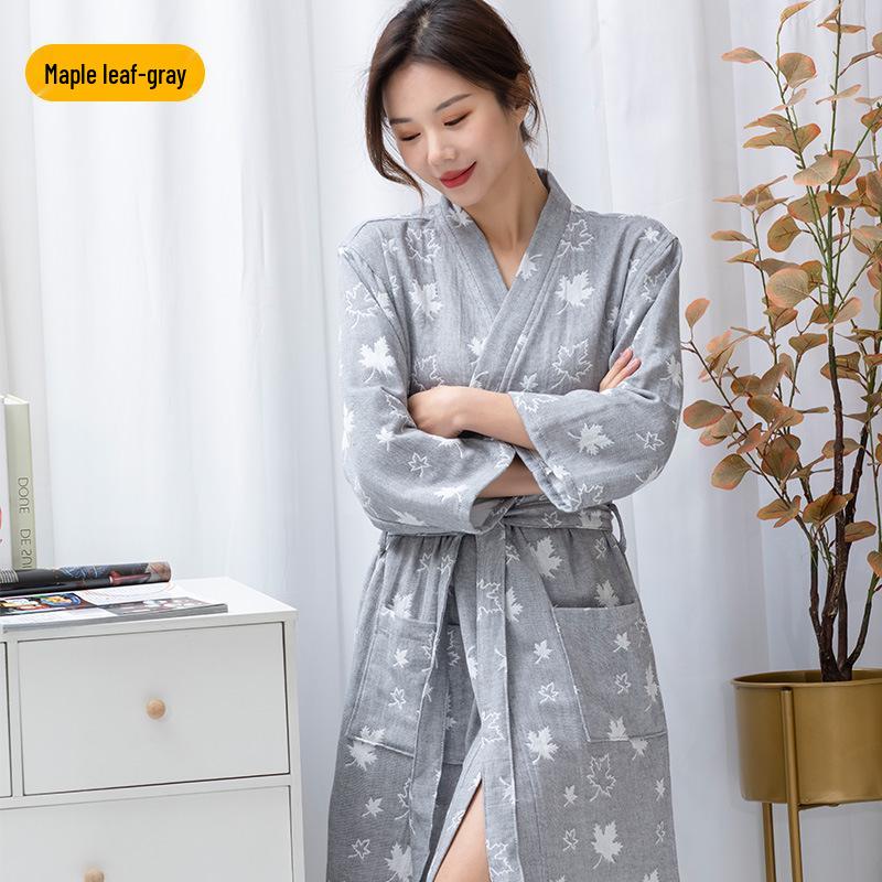 

Женский халат из чистого хлопка, двухслойной марли - Легкий, Быстросохнущий, Влаговпитывающий, Настраиваемый для весенне-летнего спа и ухода за кожей. Medium