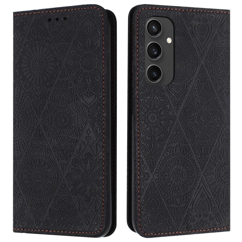 For Samsung Galaxy S24 FE Case Imprinted Flower Wallet Stand Leather Phone Cover