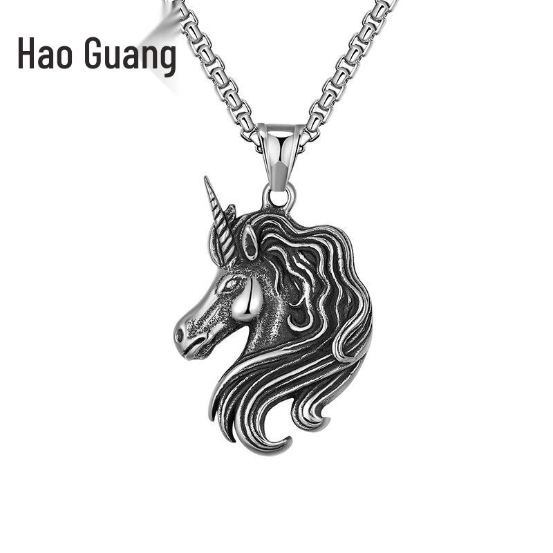 

Подвеска-кулон из титановой стали Зодиакальная Лошадь - Ретро дизайн единорога для мужчин и женщин, Модная цепочка-свитер с пони