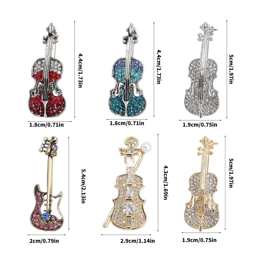 Elegant Vintage Violin Brooch Musical Instrument Jewelry Accessory for Trendy Women Men Alloy Rhinestones Gifts