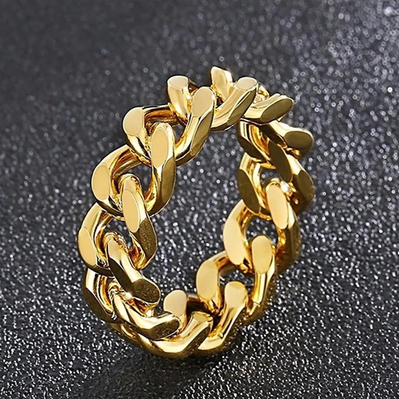Kalen Smooth 8/9mm High-Quality Stainless Steel Cuban Link Rings for Men Multicolor Couple Anillos Trend Jewelry Bicycle Chain