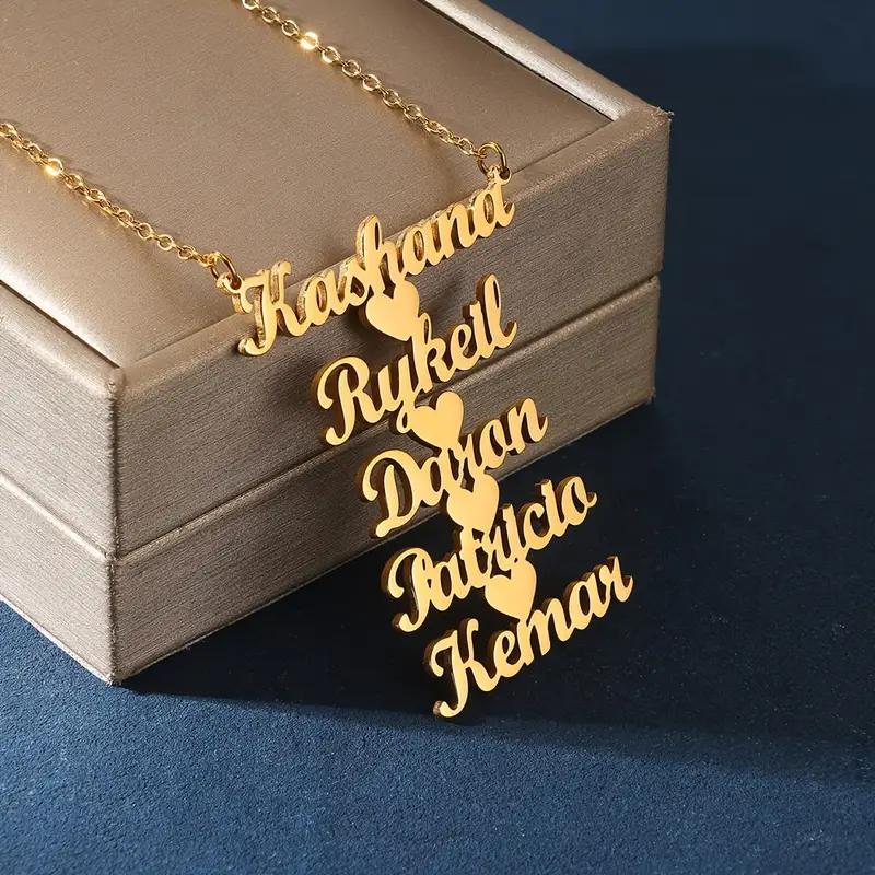 Custom Multiple Name Necklace For Women Family Gold Color Stainless Steel Jewelry Choker Collars Heart Five Names Personalized