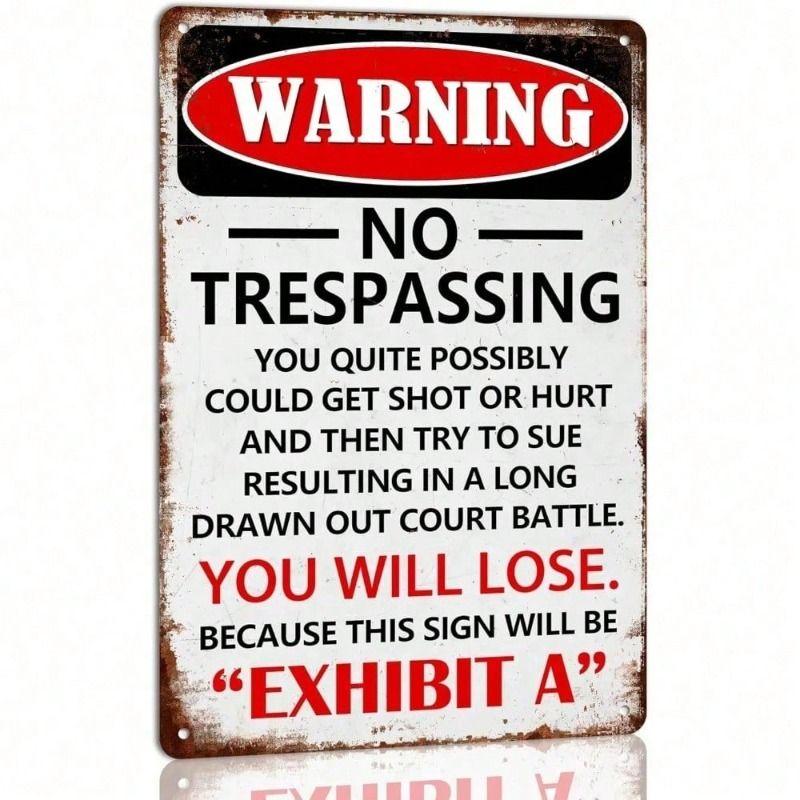 Metal Wall Art No Trespassing Warning Sign for Garage