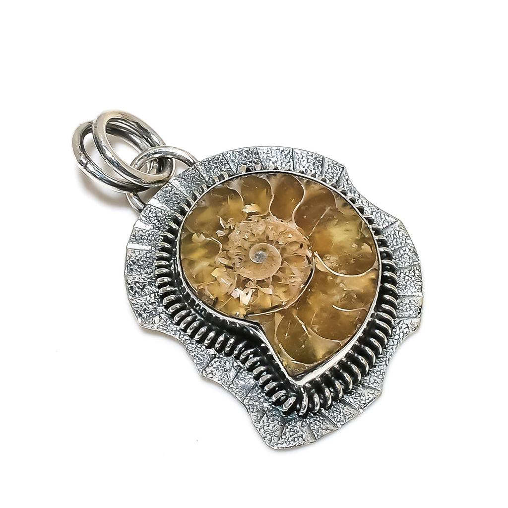 Natural Ammonite Gemstone Silver Pendant in 925 Sterling Silver- Handmade Design, Everyday Wear Jewelry, Unique Pendant Birthday Gift